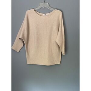 R Label Womens Ribbed Knit Dolman Sleeve Boat Neck Sweater Oatmeal Beige S/M